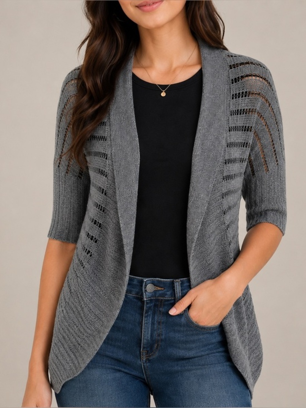 Flyaway Cardigan • TAKEOUT boyfriend fit striped open knit gray XS EUC OBO